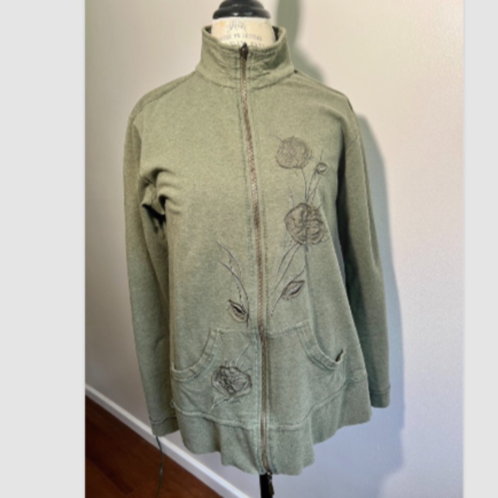 Coldwater Creek cotton coat jacket with exclusive of decoration olive color